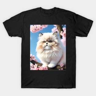 Persian cat in a cherry blossom tree - Modern digital art T-Shirt